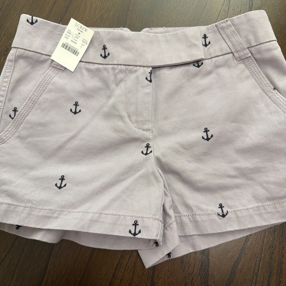 New J Crew Mauve Purple Shorts Embroidered Anchor Chino Broken In Cotton Size 2